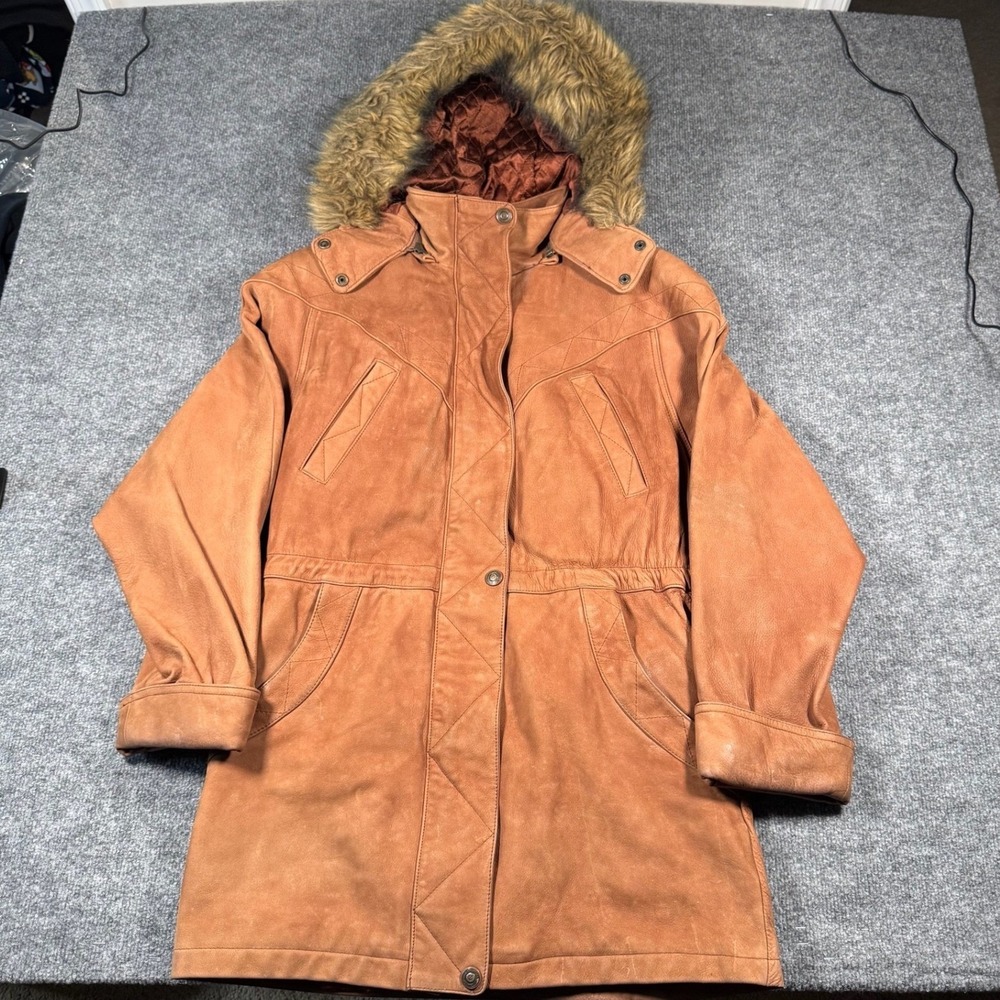 Adventure Bound Wilsons Leather Parka Jacket Thinsulate Faux Fur Hood Tan Mens S